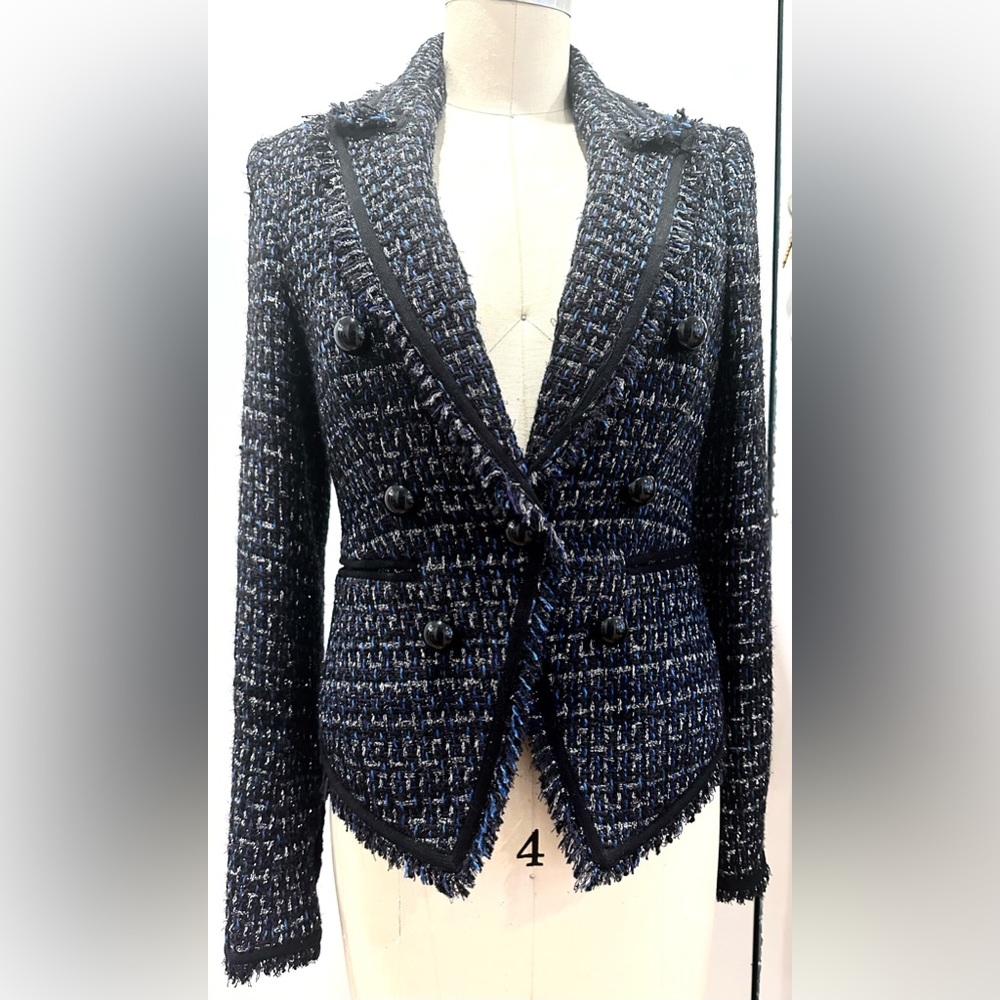 Veronica Beard Blue Black Tweed Blazer Size 0 NWOT
